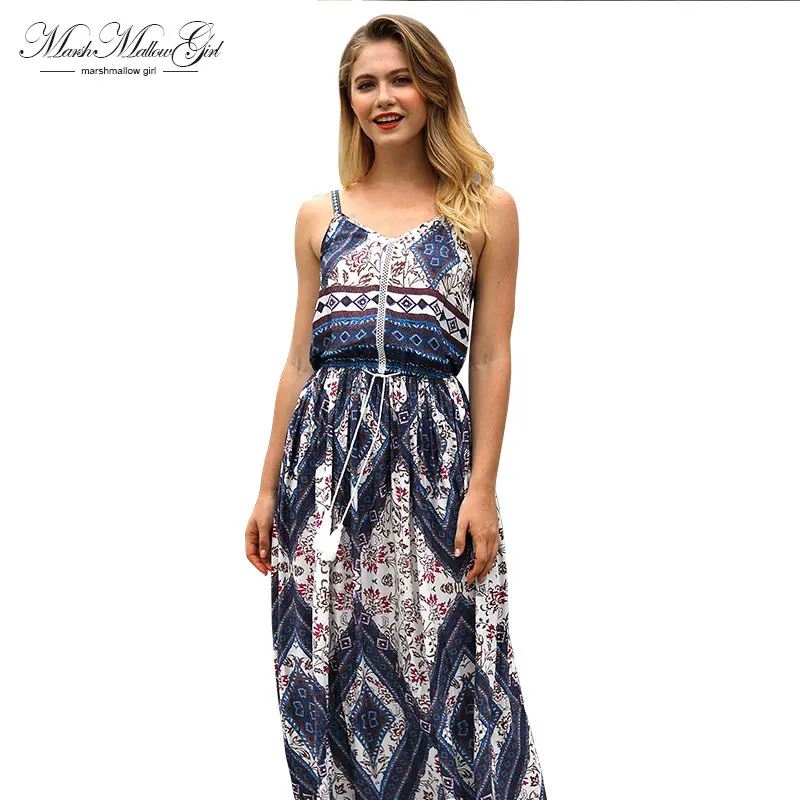 

boho style printing summer jumpsuit long sleeveless sexy retro style jumpsuit temperament waist summer beach party jumpsuit