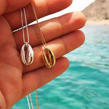 

FAMSHIN Vintage Fashion Gold Silver Color Conch Shell Necklace For Women Shape Pendant Simple Seashell Ocean Beach Boho Jewelry
