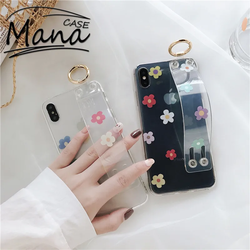 

Cute Transparent Wristband Small fresh flowers Phone Case For iPhone X XS MAX XR 6 6s 7 8 Plus For TPU Back Cover Cases
