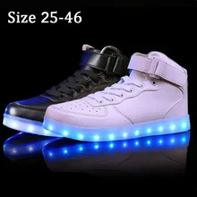 Taille 25-45 High Top Lumineux Sneakers LED Shoes avec La Lumière Up Panier Femme LED Pantoufles Lumineux Sneakers Infantil pour Garçons filles