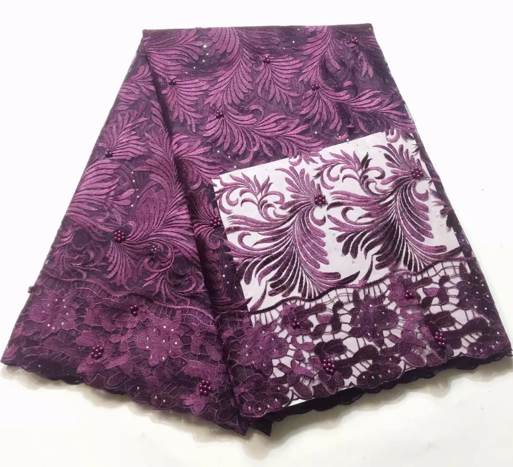 

high quality African tulle lace fabric with beads 2018 Nigerian net lace fabrics embroidered french lace xsm282
