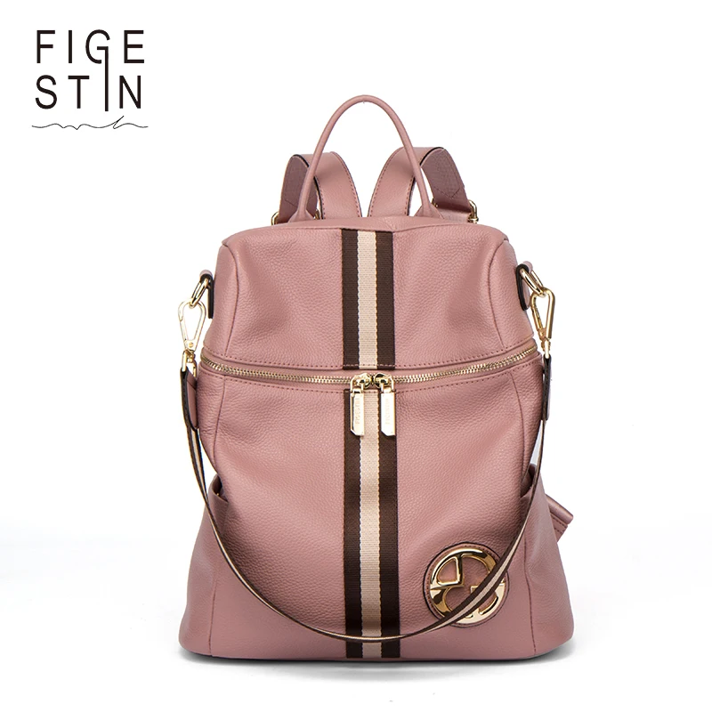 FIGESTIN font b Backpack b font Female Genuine Leather font b Women b font font b