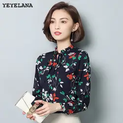 YEYELANA Футболка с принтом Для женщин 2018 новая весенняя Корейская версия воротника тонкий дикий шифоновая рубашка