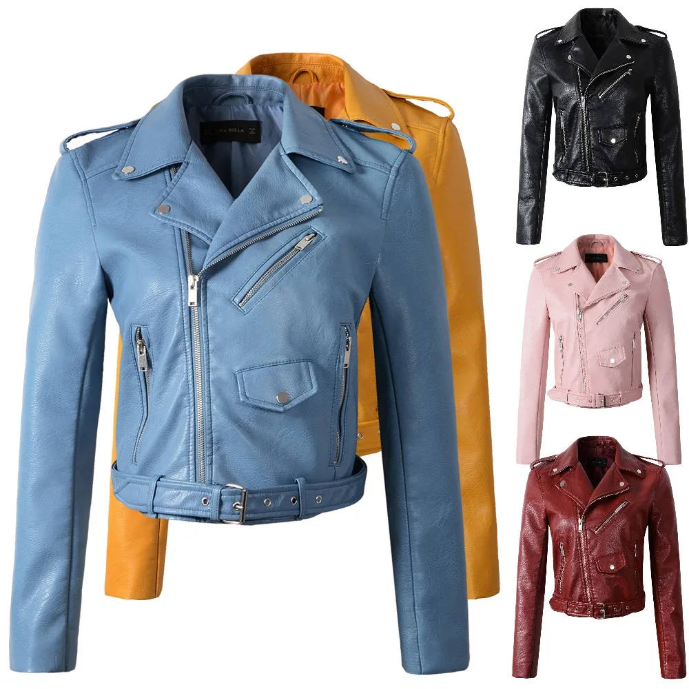 

Winter autumn new 2019 new leather clothing coat Women outerwear motorcycle slim fashion leather jacket women girls yellow coats