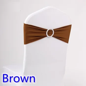 

Brown colour wedding chair sash spandex band with diamond buckle for chair covers lycra bow tie spandex sash ribbon on sale
