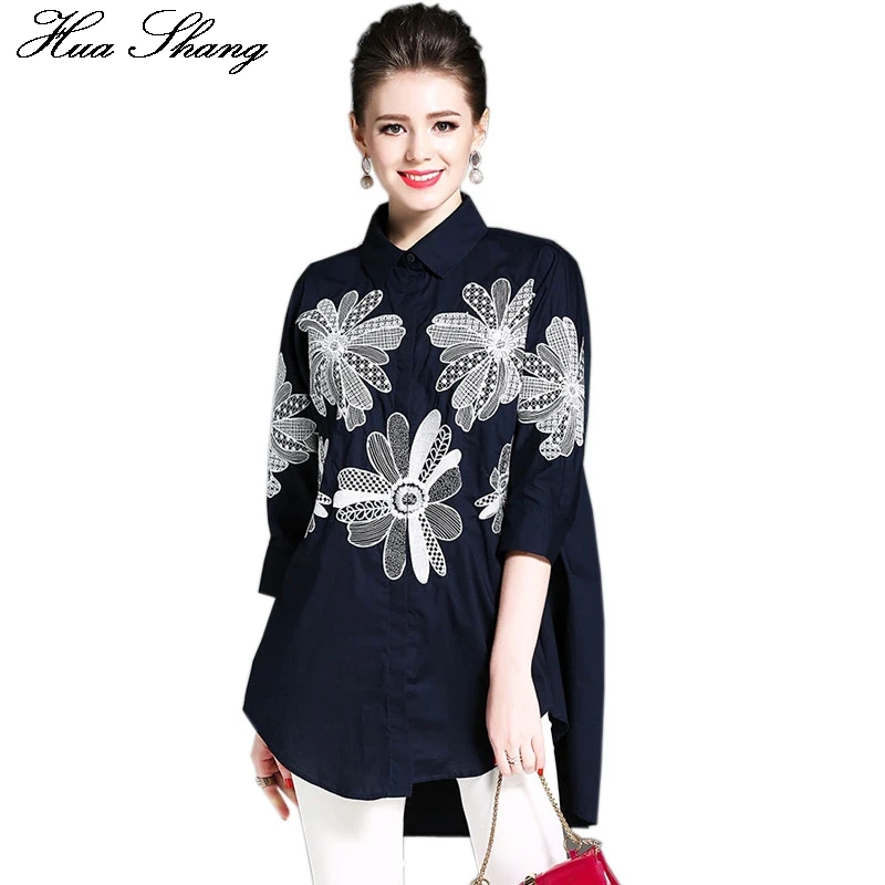 

Cotton Linen Women Embroidery Blouse Elegant Vintage Floral Women Top Loose Irregular Long Shirt Casual Women Clothing