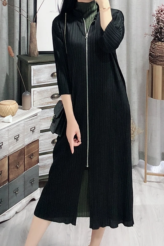 MIYAKE Fold Весна новая Длинная ветровка тонкая молния большой размер Тренч женская Европейская станция