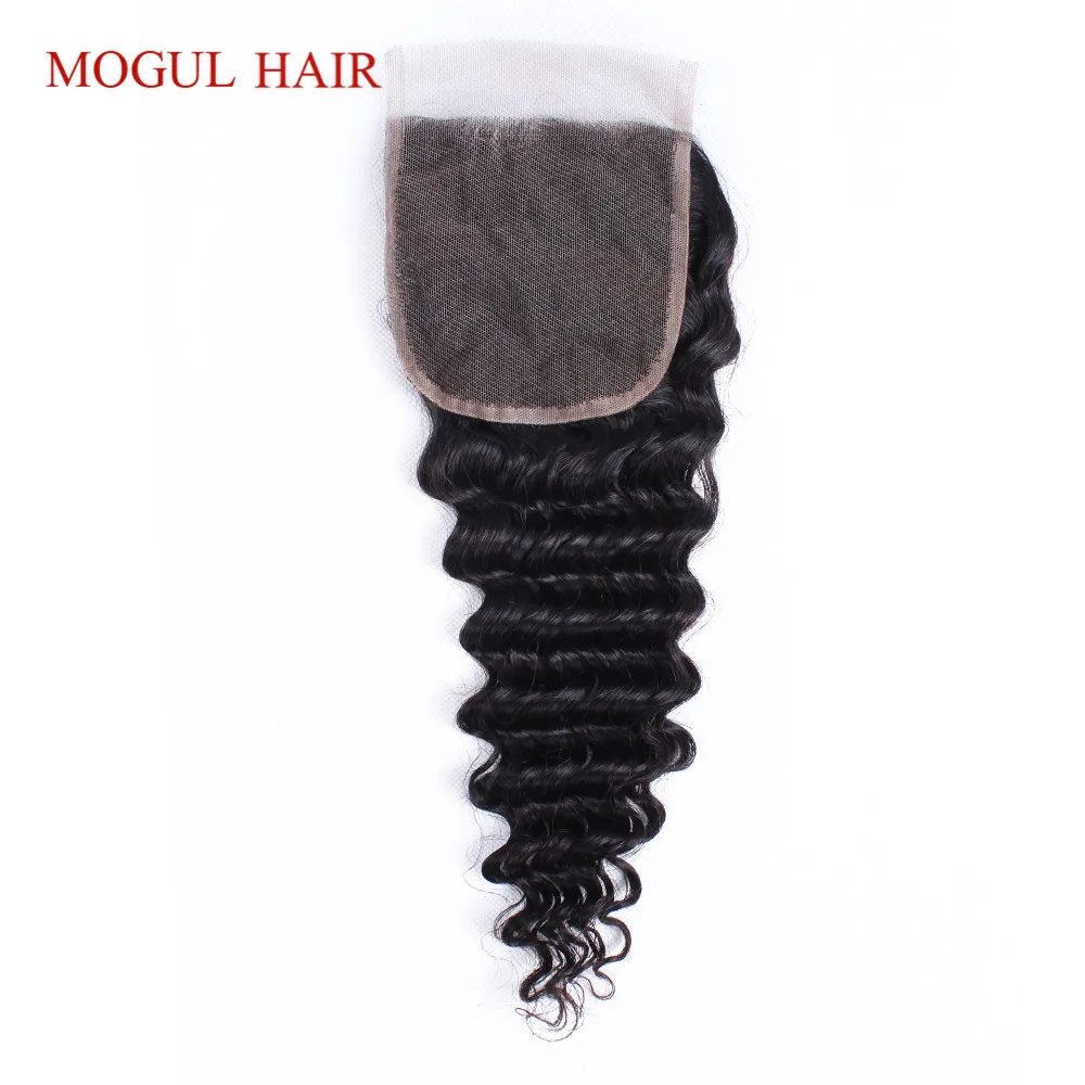 MOGUL HAIR Deep Wave 4*4 Lace Closure Natural Color 2 Color 4 Dark Brown 1B 27 Ombre Honey Blonde Indian Non Remy Human Hair