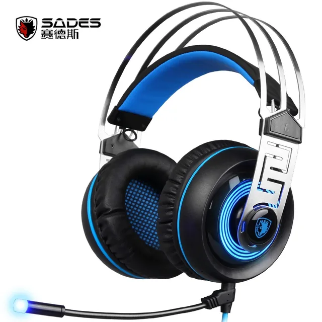 Cheap 2018 New Sades A7 USB Gaming Headset Headphones 7.1 Stereo Surround Sound Earphones with Mic Led for PC Laptop Gamer