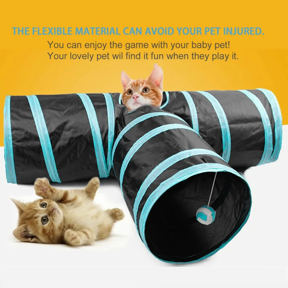 Funny T Shape Nylon Cats Tunnel Toys Three Way Foldable Home Folding