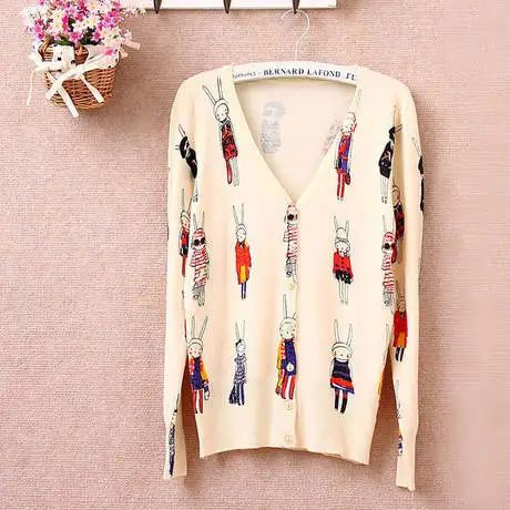 Cardigan Women 2017 Autumn Korean Cute Rabbit Butterfly
