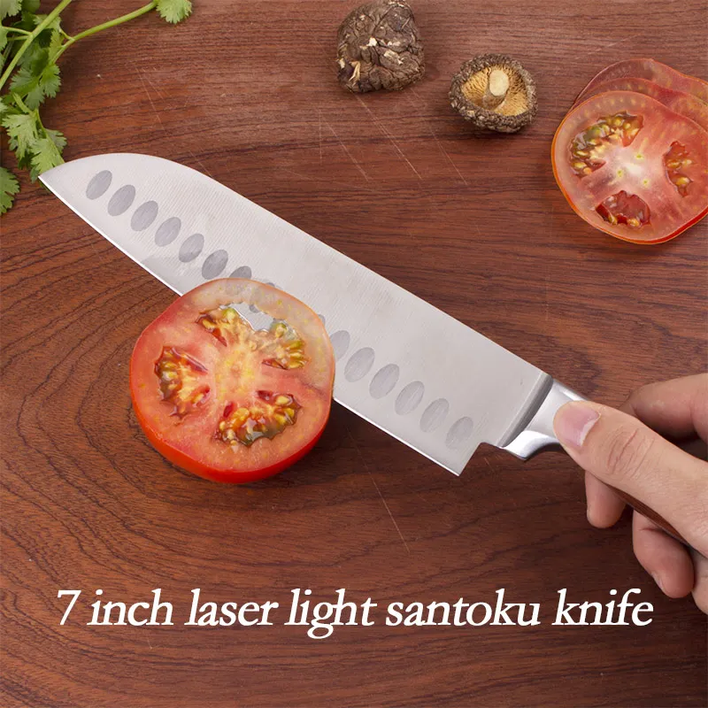Острый 7 дюймов красный цвет деревянной ручкой японский 7Cr17Mov Нержавеющая сталь шеф-повара ножи Santoku кухонные инструменты для приготовления пищи подарки нож
