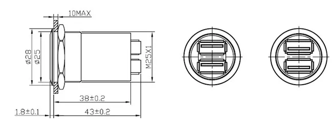 25 мм металлический USB разъем/USB разъем 2x USB3.0 Женский A-FEMALE A