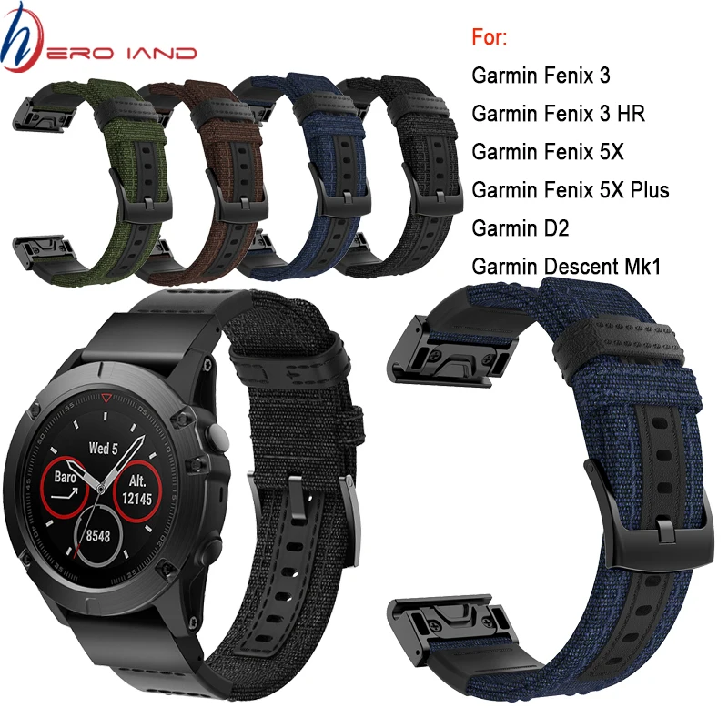 HeroIand 26 мм Quick Fit легко вынимается тканый нейлоновый Sweatproof ремешок для часов Garmin Fenix 5X/5X Plus/Fenix 3/3 браслет hr