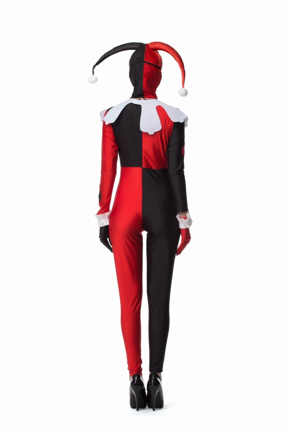 Харли Квинн костюм Женщины взрослый сексуальный супергерой клоун Косплей спандекс Полный боди карнавальный костюм установлены Арлекин Косплей M XL