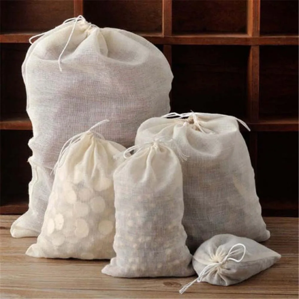 

1PC Muslin Large Drawstring Reusable Storage Bags for Soap Herbs Tea Spice Coffee Soaps Home Supplies 25*20cm Durable