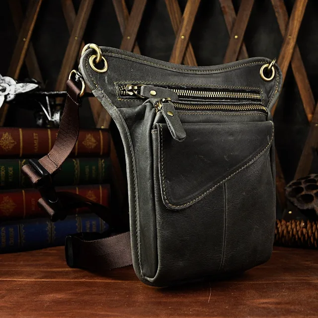 Genuine Leather Men Multifunction Design Travel Sling Shoulder Messenger Bag Fashion Fanny Waist Belt Pack Drop Leg Bag 211-3 4