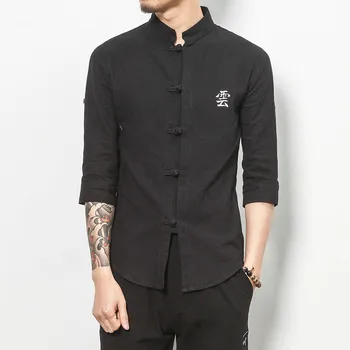 

Autumn men Linen Embroidery shirt chinese traditional clothing tang suit mandarin collar jacket kung fu cheongsam top
