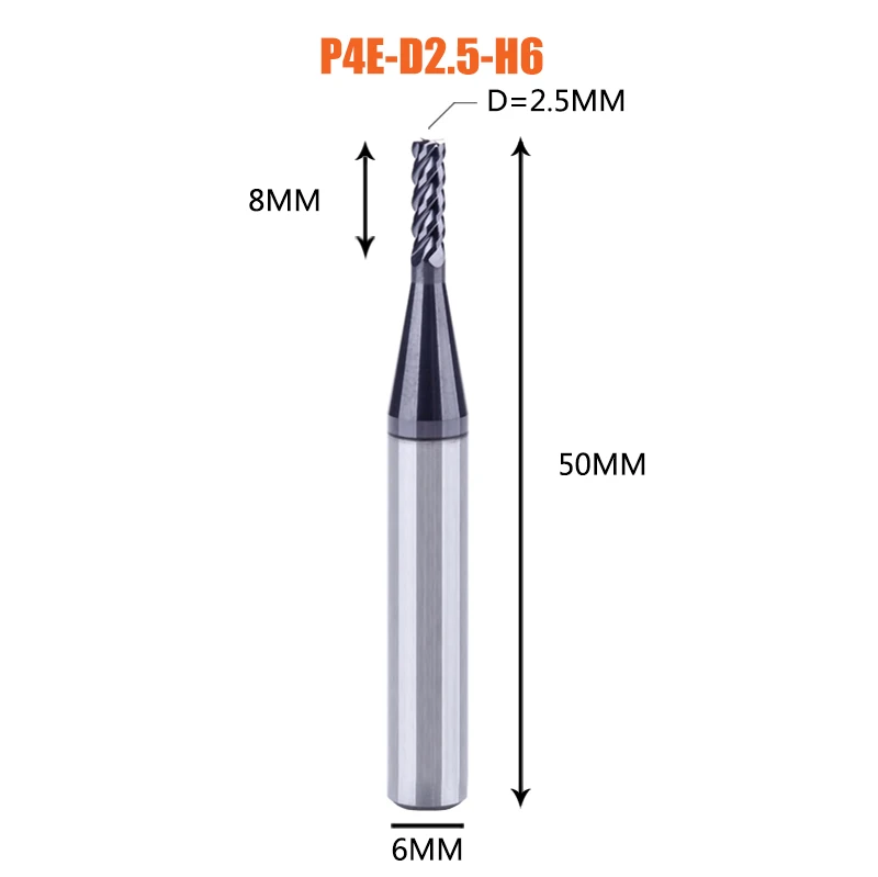 1 шт. Концевая фреза из карбида вольфрама 4 флейты d1-d12 Концевые Фрезы с ЧПУ Инструменты для обработки лица и паза hrc50 концевые фрезы с покрытием - Длина режущей кромки: 1PC-P4E-D2.5-H6