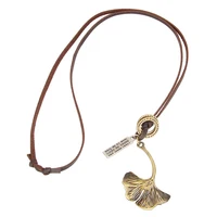 NIUYITID Antique Bronze Leaf Necklace & Pendants Trendy Genuine Leather Woman Necklaces Jewellery Long Collier Masculino