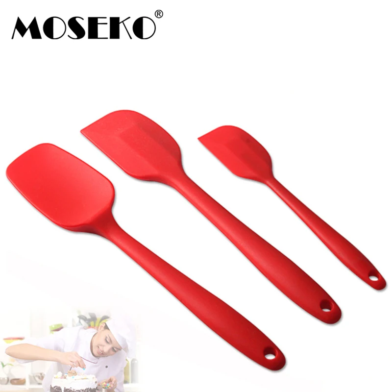  MOSEKO 3pcs Kitchen Silicone Baking Tool Pastry Butter Cream Spatula Scraper Mixing Spoon Cake Cook