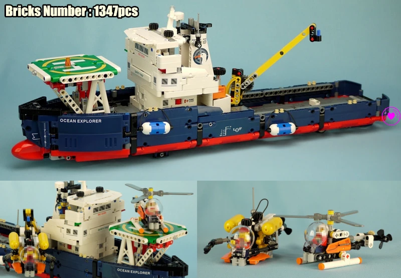 

New Remote-control Technic Searching Ship fit legoings technic ship boat Helicopter city plane Building Block Bricks Toys