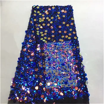 

Wholesale Price Royal Blue High Quality Sequins Lace Fabric Embroidery Tulle Lace Trim Party Dress For African Lace Fabric