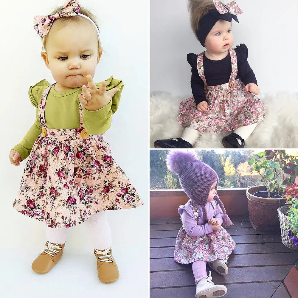 

PUDCOCO Hot Toddler Kids Baby Girls Floral Casual Clothes Party Bib Strap Tutu Summer Sling Skirts