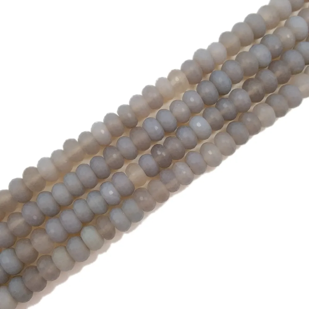 

Lii Ji Natural Stone Grey Agate Matte Flat Round Shape Faceted Beads Approx 5x8mm Loose Beads for DIY Jewelry 38cm