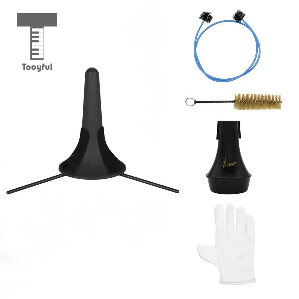Tooyful 6 in 1 Trumpet Maintenance Tool Kit Trumpet Stand Tripod Holder+2pcs Brushes+Mute+Gloves