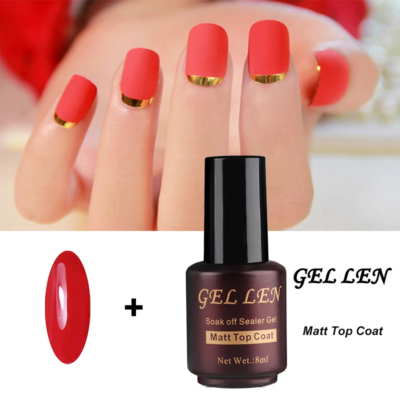 Gel Len Red Color Nail Gel Polish with Clear Matt Matte Top Coat UV