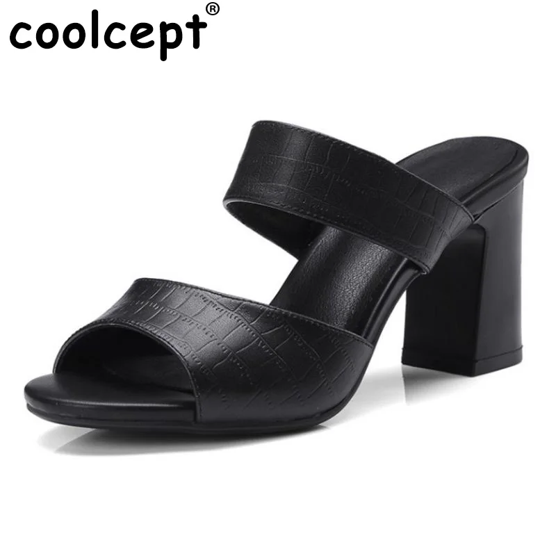 

Coolcept Simple Office Lady High Heel Sandals Solid Color Open Toe Thick Heel Slippers Summer Vacation Women Shoes Size 34-39
