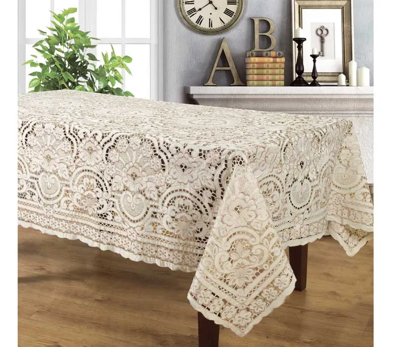 Trustworhy polyester handmade table cover embroidery cutwork tablecloth