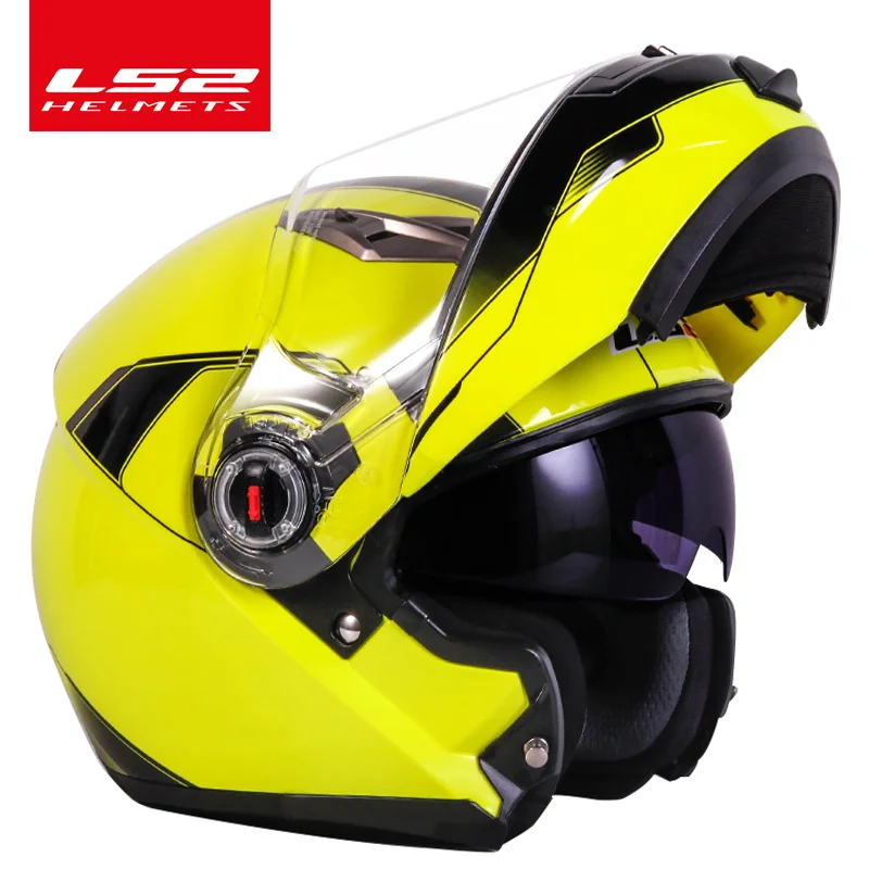 LS2 FF370 флип moto rcycle шлем casco moto двойной козырек Полный лицевой Шлем может изменить противотуманные линзы шлем moto ECE утвержден - Цвет: yellow black Rapid