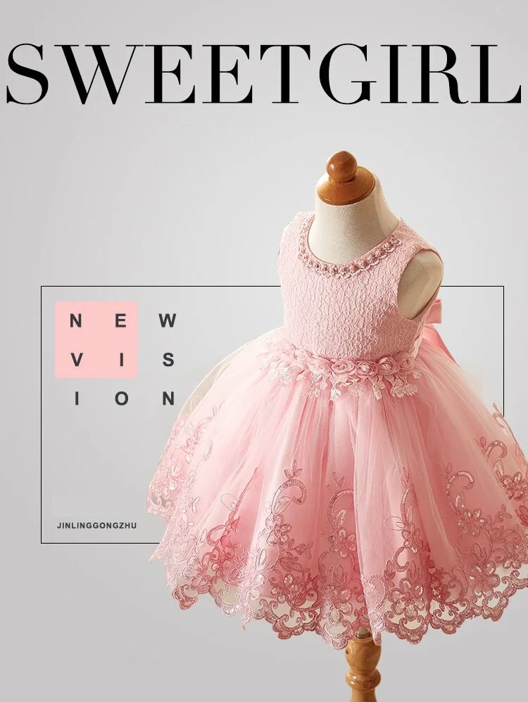 2020 Lace Sequins Formal Evening Wedding Gown Tutu Princess Dress Flower Girls Children Clothing Kids Party For Girl Clothes