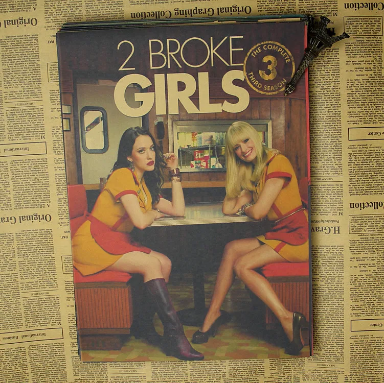 

Broke Girls Poster working sisters flower Kate Dylens funny drama Kraft paper/stickers