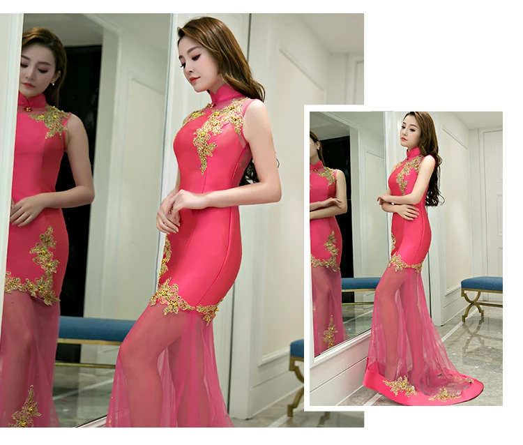 Китайское традиционное qipao платье без рукавов женское свадебное платье рыбий хвост sequin длинное Русалочка зеленое китайское платье Ципао красное современное