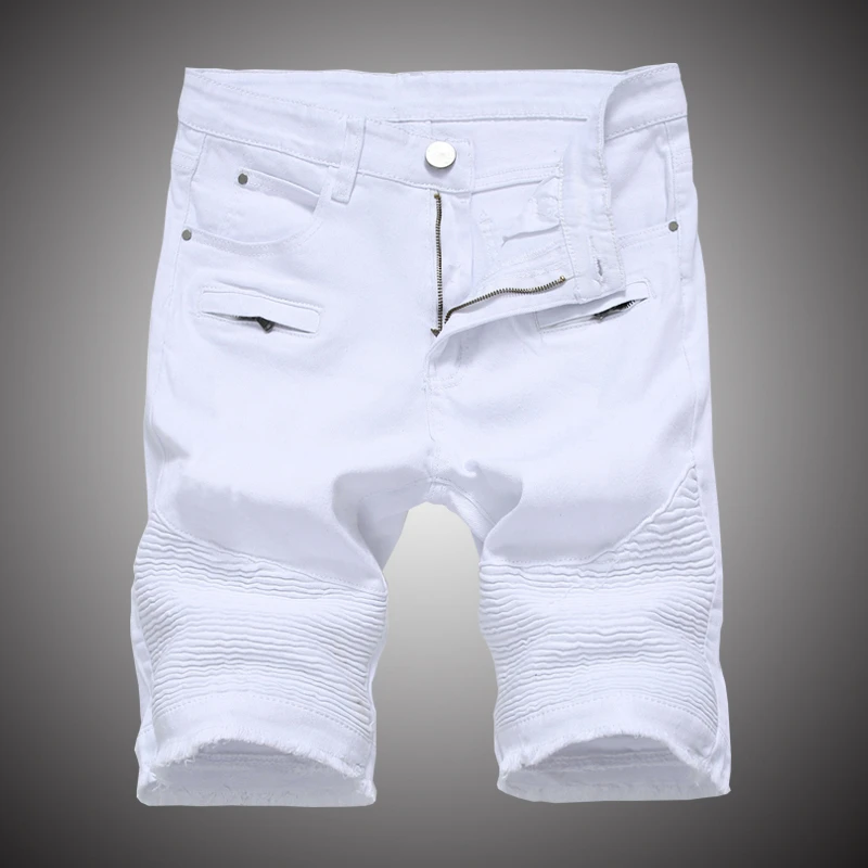 Мужские байкерские джинсовые шорты летние белые красные джинсовые шорты мужские хип хоп мото брендовые дизайнерские обтягивающие шорты джинсы плюс размер WY267