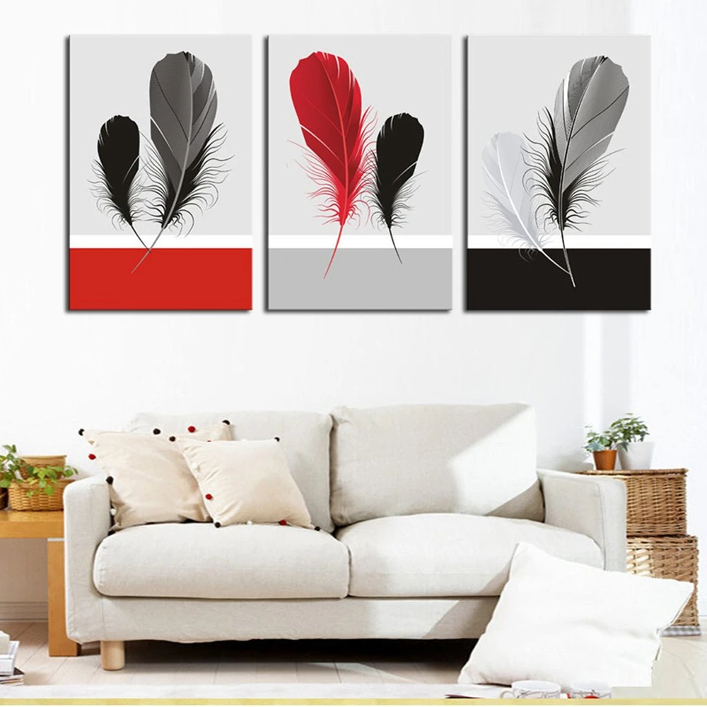 3 Panels Abstract Feather Multicolor Artwork Posterhome Wall Art Print Nordic Picture for Dining Room Office Wall Decor Dropship