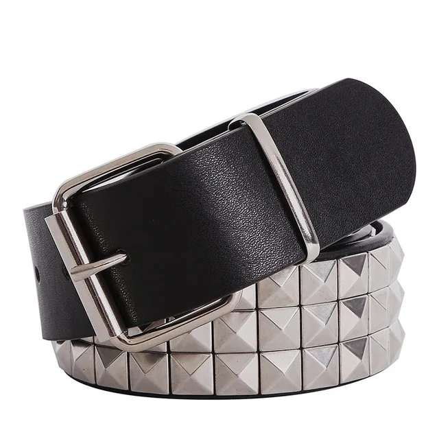 Shiny Pyramid Fashion Rivet Belt Belts Men's Accessories Men's Apparel color: black belt|Sliver belt