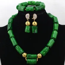 Модные африканские коралловые бусины ожерелье набор зеленый коралловый костюм комплект украшений невесты подарок CNR442