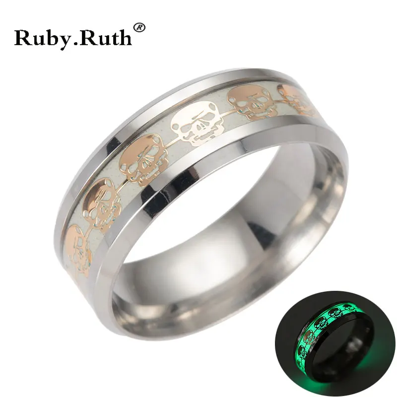 

Halloween Luminous Skull Rings for Men Gold Silver Glow In The Dark Rings Stainless Steel Women Rings Jewelry 2017