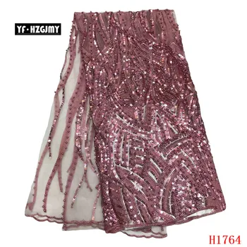 

YF HZGJMY African Lace Fabric 2019 High Quality Nigeria Blush Pink Tulle Lace Wedding French 5 Yards Sequin Lace Fabric A1764