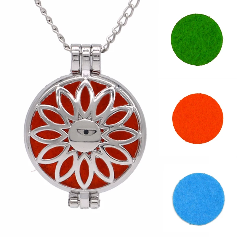 1pcs Aroma Diffuser Necklace Open Vintage Silver Lockets Pendant Perfume Essential Oil Aromatherapy Locket Necklace With Pads