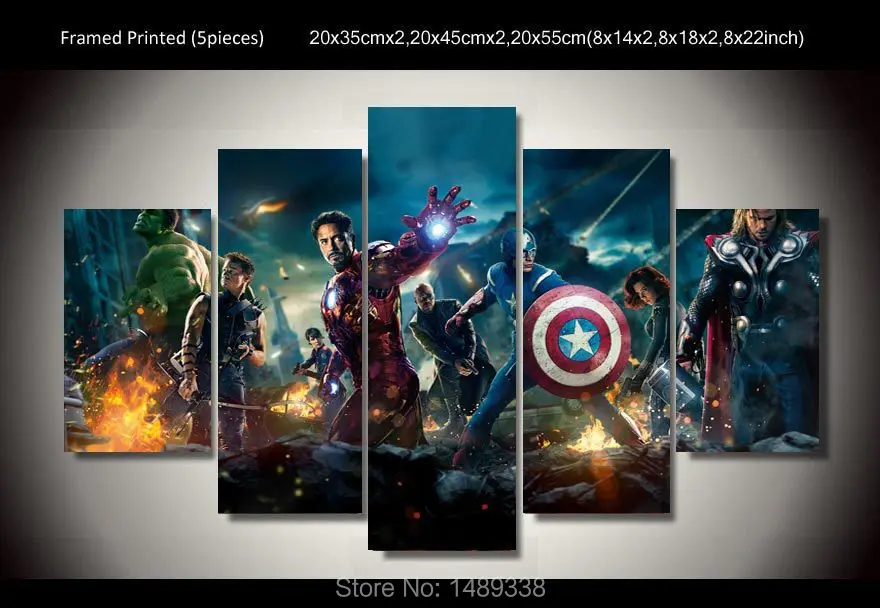 Framed Printed the avengers 5 piece painting wall art children's room
