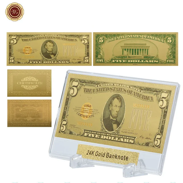 Wr Decoration For Home 1928 Year 5 Dollar 24k Gold Banknote Unique Wr Decoration For Home 1928 Year 5 Dollar 24k Gold Banknote Unique Gifts American Foil