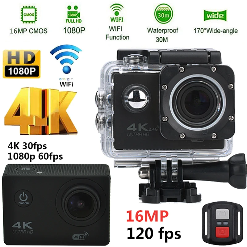 

CAMSHOT Action Camera 4K 30PFS 16MP WIFI Ultra HD Camera 1080P 60PFS 2 Inch Waterproof 170D Helmet bike Cam Sports