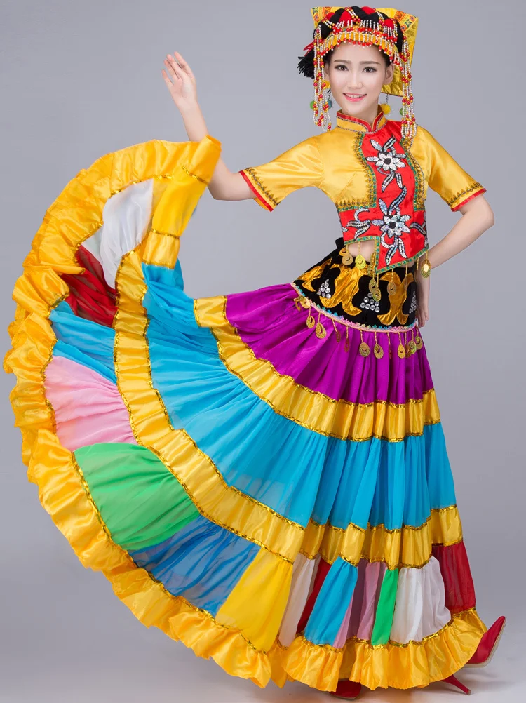 Put on skirts to open stage performance costumes ethnic minority costume Dai torchblade festival swing skirt Put on skirts to open stage performance costumes ethnic minority costume Dai torchblade festival swing skirt