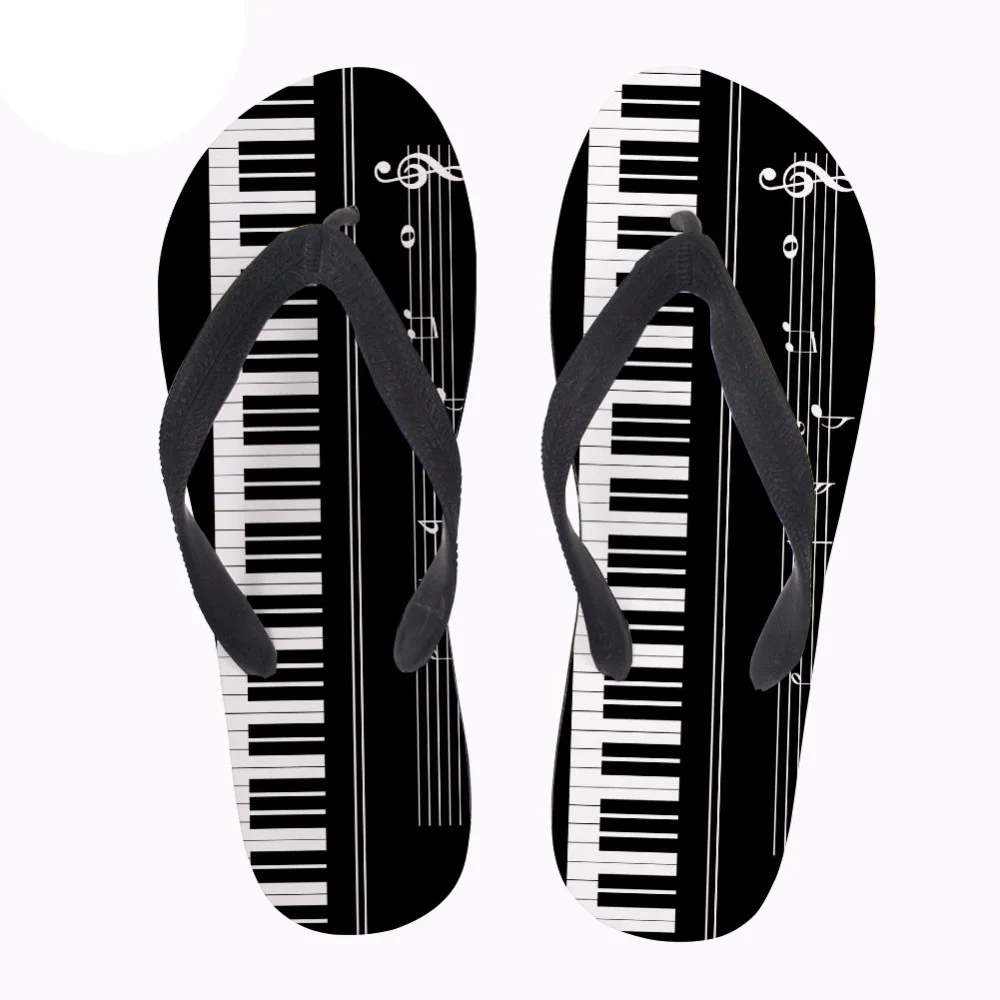 

Hawaiian 3D Music Notes with Piano Keyboard Print Flip Flops Men Casual Fashion House Slippers Slip-on Men's Flats Flip Flop