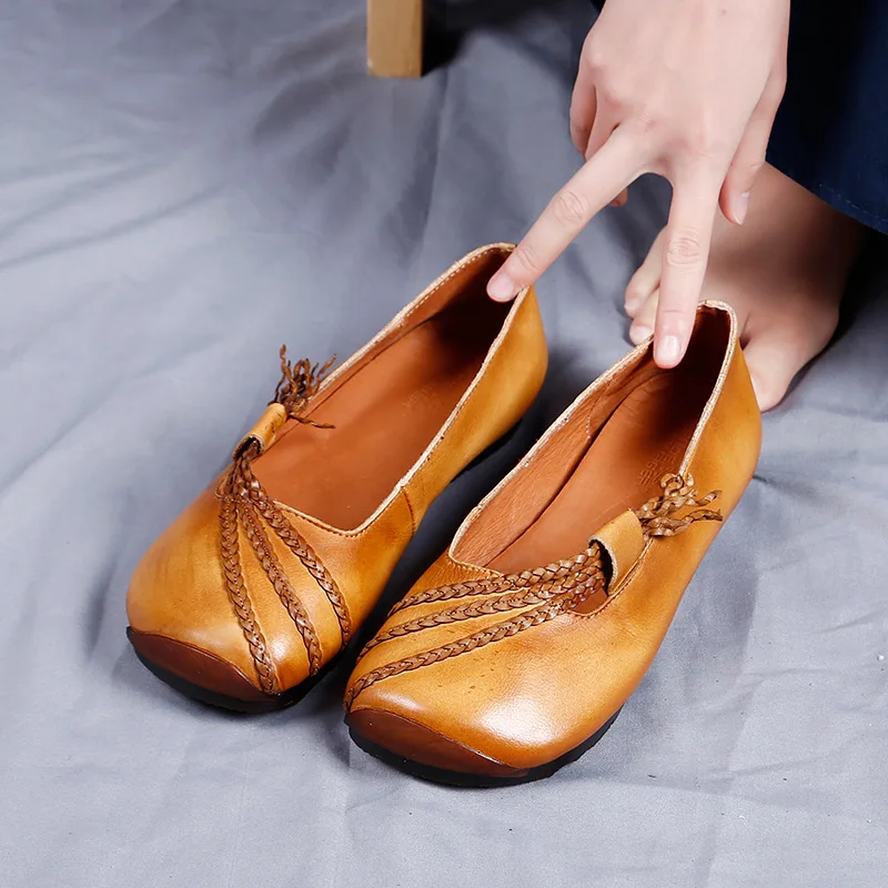 Franja 2019 coffee Retro De Mujer Redondo otoño Johnature Dedo Sólido Cuero Nuevo Casuales Genuino Primavera Zapatos Pie Plana Marrón Plataforma Del Superficial 61xdOq